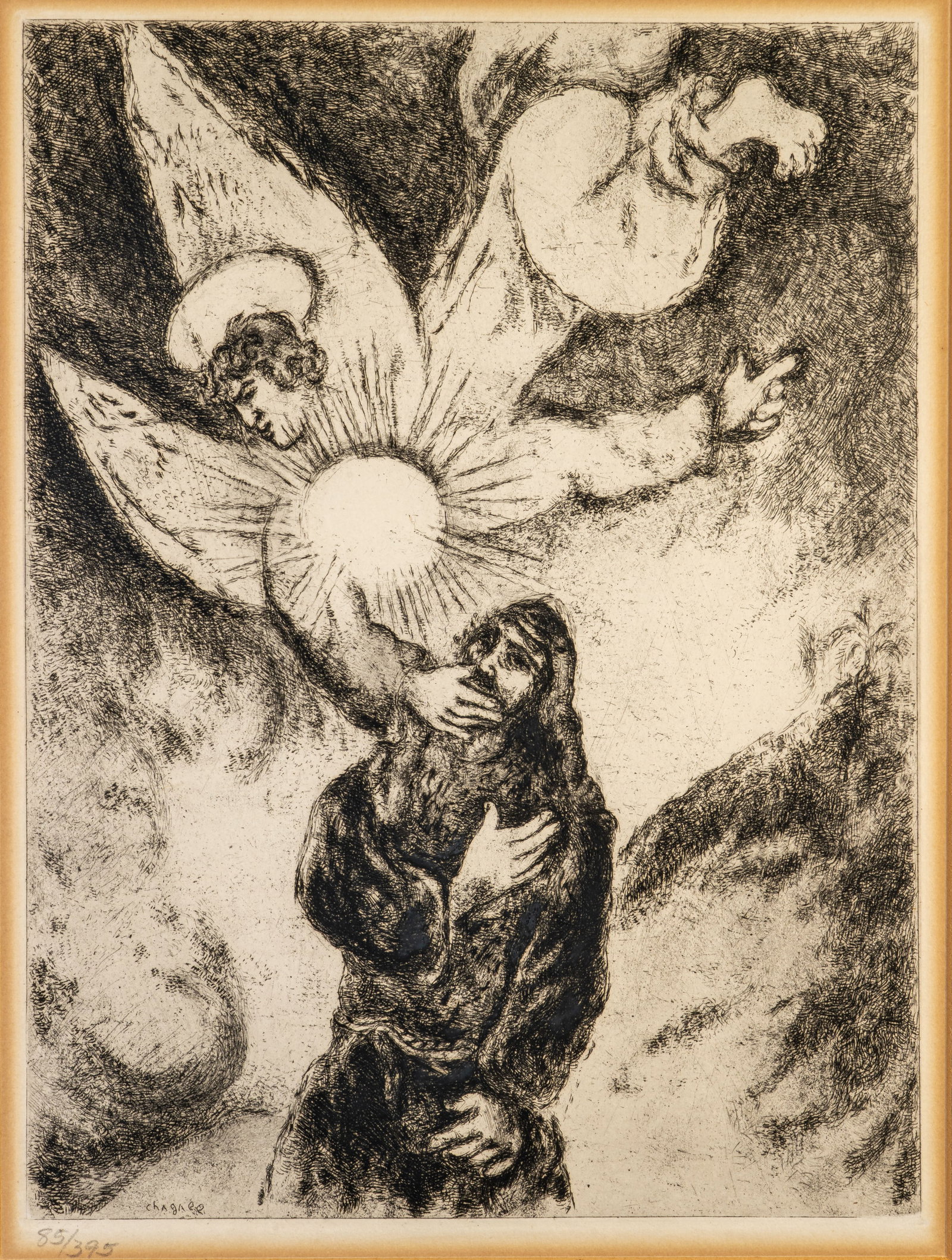 Marc Chagall (French, 1887-1985) Jeremiah Receives the Gift of the Prophecy: Marc Chagall (French, 1887-1985), Jeremiah Receives the Gift of the Prophecy (Jer. 1:4-10) (Jeremie recoit le don de la prophetie) Etching on Montval paper, 1956. Series: Etchings for the Bible (1930-