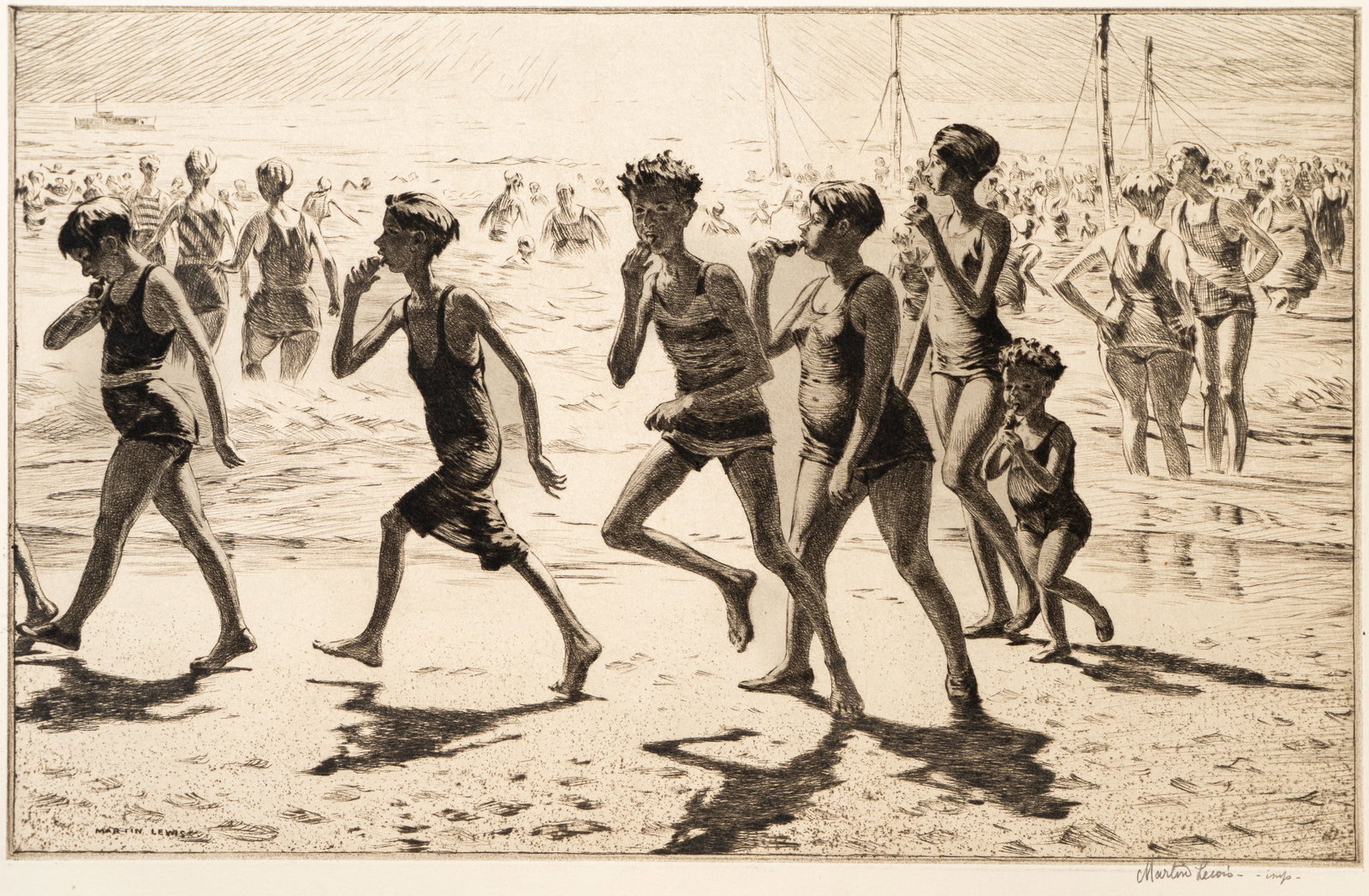 Martin Lewis (American, 1880-1962) Ice Cream Cones: Martin Lewis (American, 1880-1962) Ice Cream Cones Dry point and sand ground, 1928. From an edition of 70. McCarron 73. Signed lower right in pencil, inscribed "imp." Signed in plate at lower left. Un