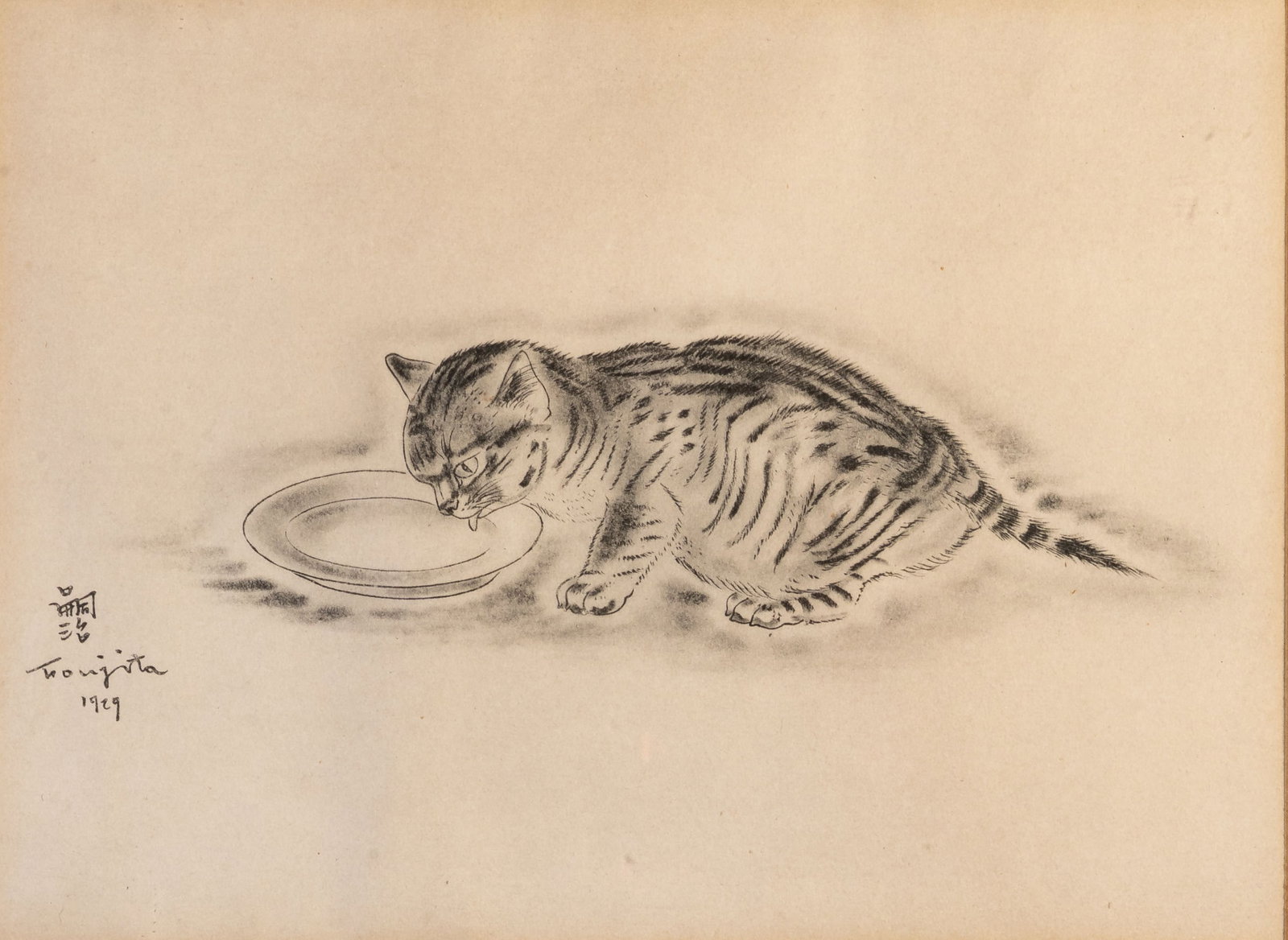 Leonard Tsuguharu Foujita (Japanese/French, 1886-1968) Cat Drinking (1 of 4)