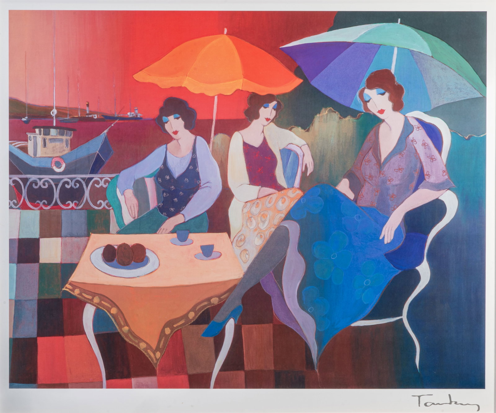 Itzchak Tarkay (Israeli, 1935-2012) Two Seriolithographs: Itzchak Tarkay (Israeli, 1935-2012) 1.Gulf Coast Breeze #1 Seriolithograph on paper. Signed in plate at lower right. Framed and matted under plexiglass. View size: 17.25 x 21 in. 2. Indigo Chapeau Ser