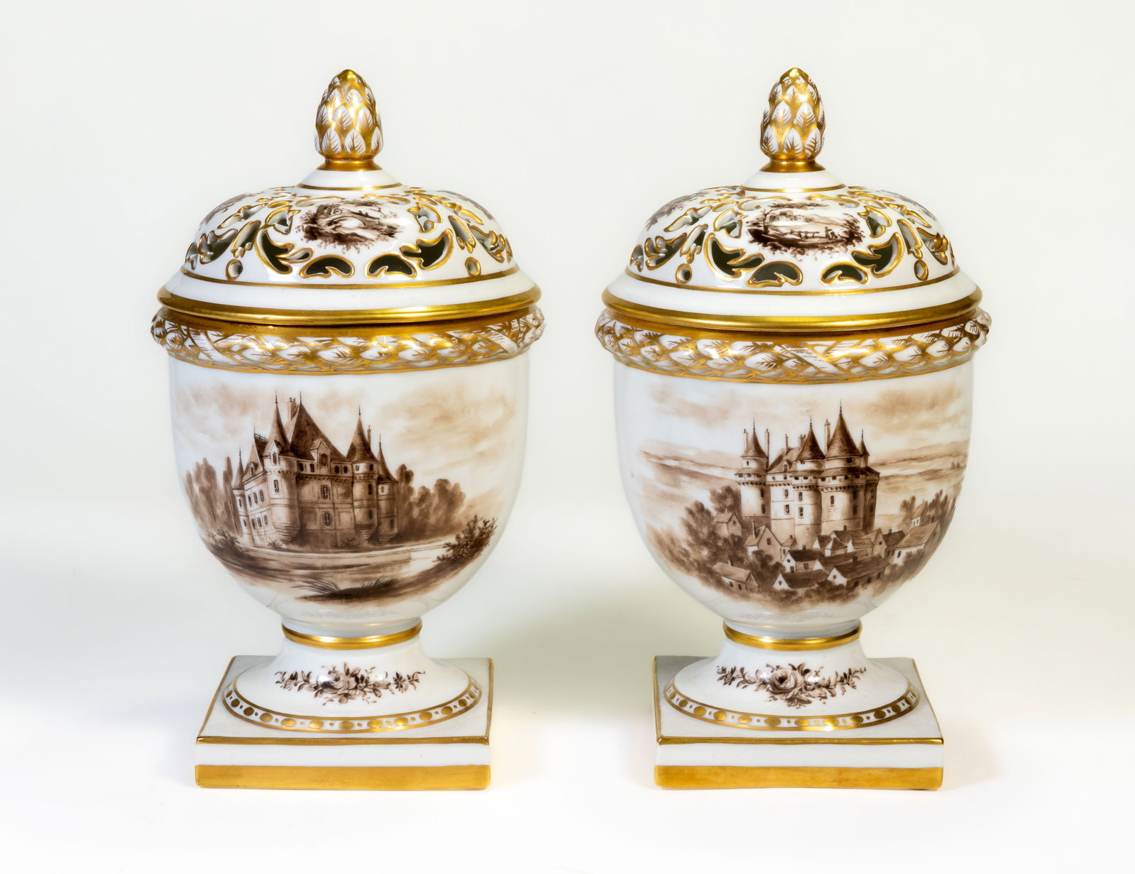 Two Vintage French Porcelain Hand painted Cache Pots (1 of 11)