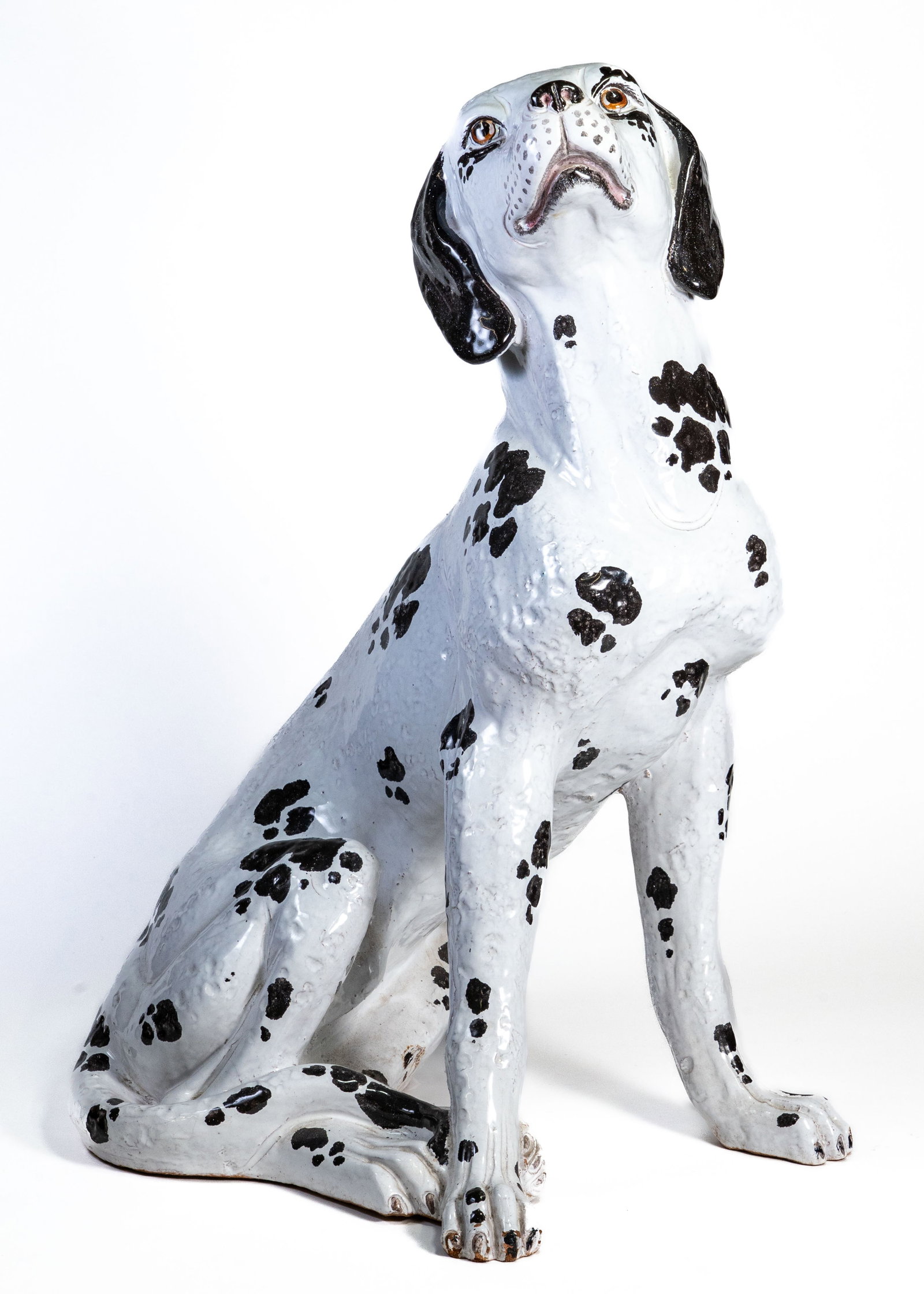 Italian Life Size Dalmation Dog Terracotta Statue: Glazed terra cotta Dalmatian, mid?20th century, Italy. Measures 24.25 in. tall x 13.5 in. wide x 17 in. deep. No breaks, cracks or losses.
