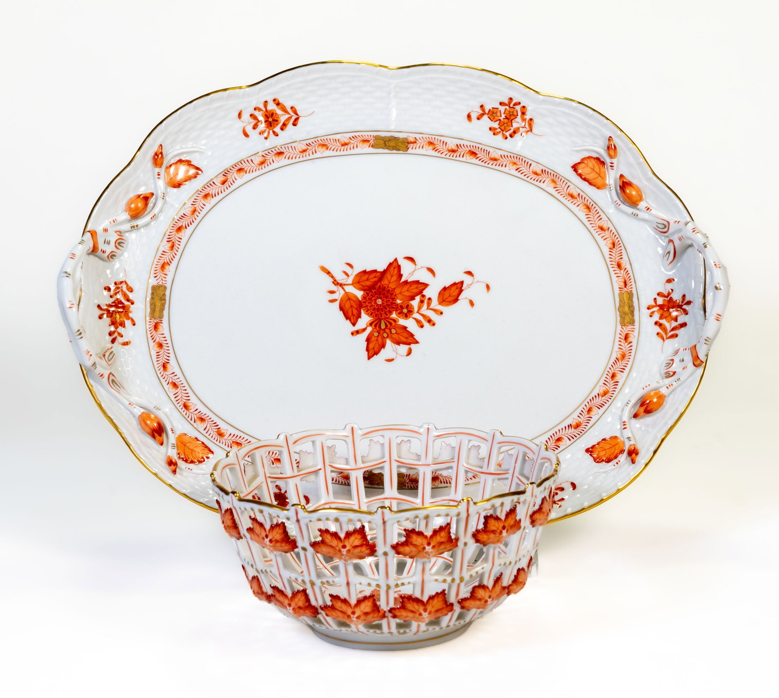 Herend "Chinese Bouquet" Reticulated Bowl & Platter (1 of 11)