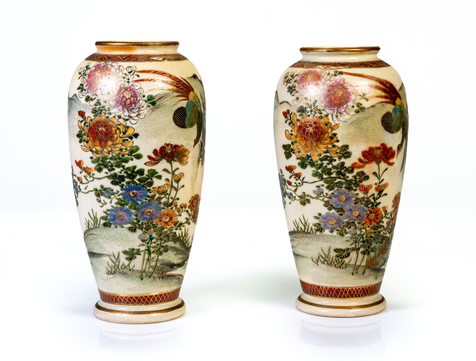 Pair Meji Period Satsuma Vases (1 of 6)