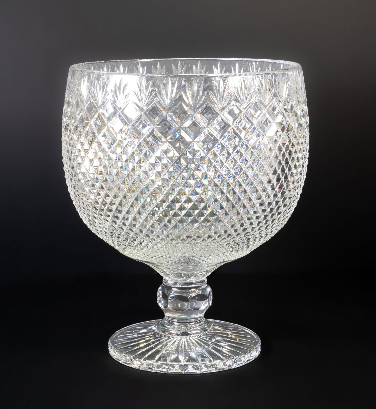 Large Cut-Glass Footed Punch Bowl Diamond & Fan (1 of 5)