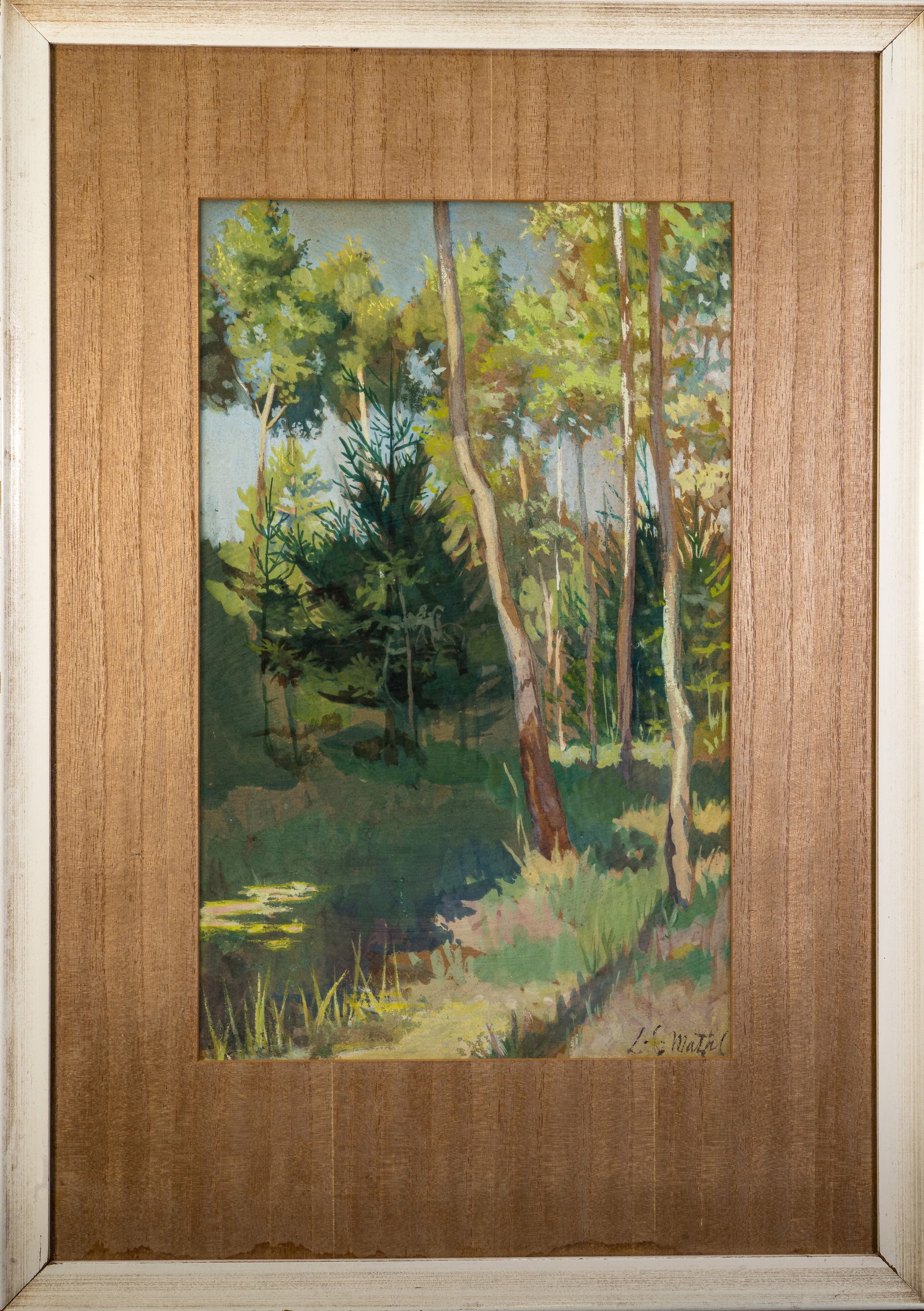 Artist Signed Watercolor Forest Painting