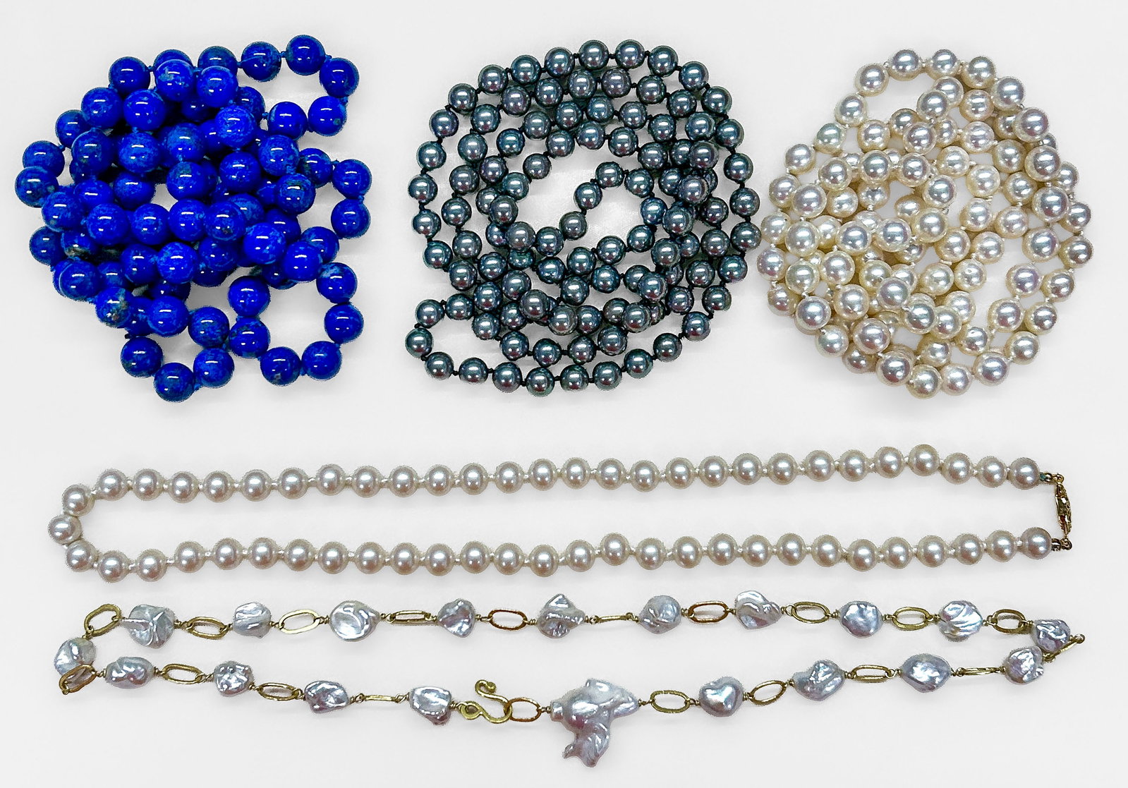 Five Pearl Lapis Necklaces (1 of 1)
