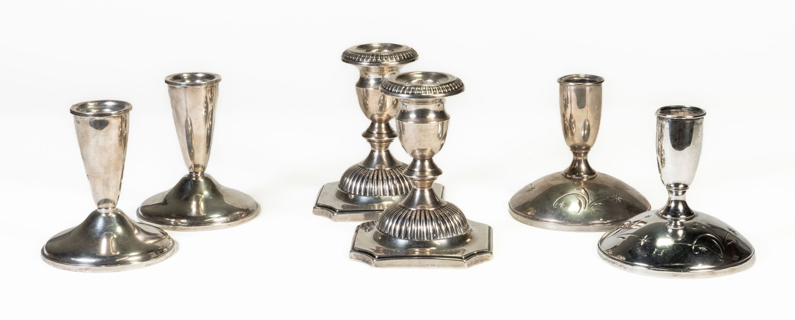 Three Pairs Weighted Sterling Silver Candle Sticks (1 of 8)