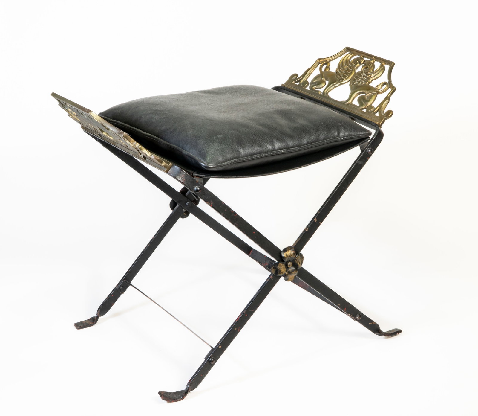 Oscar Bach Style Iron & Brass Griffin X Form Stool (1 of 16)
