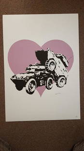 Banksy: Numbered print by Banksy, with printed and signed stamp, limited edition of 150 copies. Size 29.50x19.50inches. In perfect condition with certificate from Italian art gallery with original pow stamp