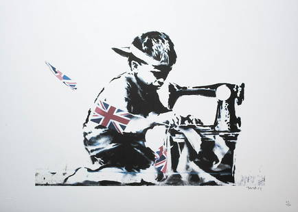 Banksy: Numbered print by Banksy, with printed and signed stamp, limited edition of 150 copies. Size 29.50x19.50inches. In perfect condition with certificate from Italian art gallery with original pow stamp