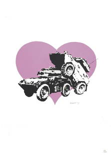 Banksy: Numbered print by Banksy, with printed and signed stamp, limited edition of 150 copies. Size 29.50x19.50inches. In perfect condition with certificate from Italian art gallery with original pow stamp