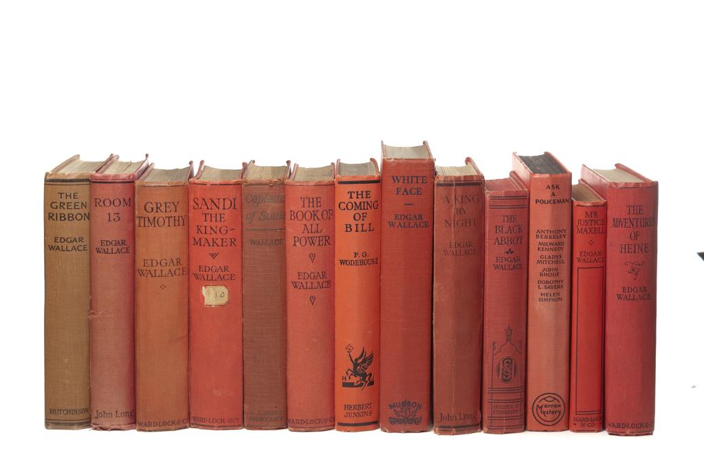 [LIT] EDGAR WALLACE. A LOT OF 22 BOOKS: [EDGAR WALLACE] A lot of 22 books including: THE MAN AT THE CARLTON. Wallace, Edgar. Toronto, Musson book Co., n.d. 8vo, full blue cloth with dust jacket ** THE GREEN RIBBON. Wallace, Edgar. London, H