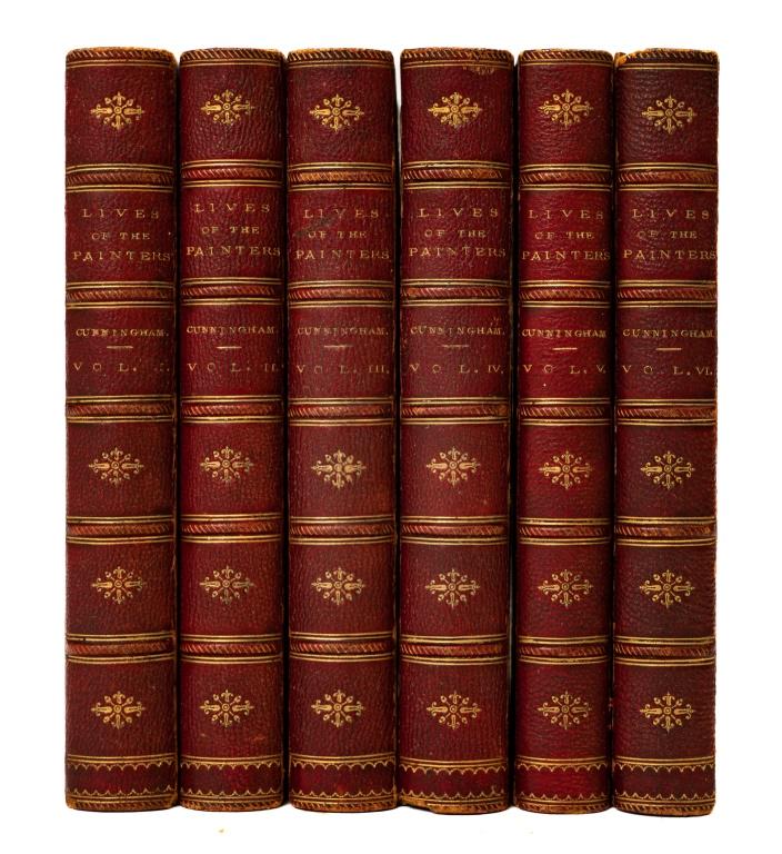 [BINDINGS] CUNNINGHAM, A. LIVES OF THE EMINENT: [BINDINGS] CUNNINGHAM, A. LIVES OF THE EMINENT. Cunningham, Allan. The Lives of The Most Eminent British painters, Sculptures and Architects. 6 volumes. London, John Murray, 1830. 12mo. 358pp, 349pp,