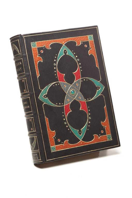[GRABAU] TENNYSON QUEEN MARY LONDON 1875: [BINDING] GRABAU Tennyson, Alfred., QUEEN MARY., London, Henry S King & Son. 8v0, viii, 278pp [9] Full blue morocco, front cover with elegant onlaid and gilt interlacing floral designs of green leaves