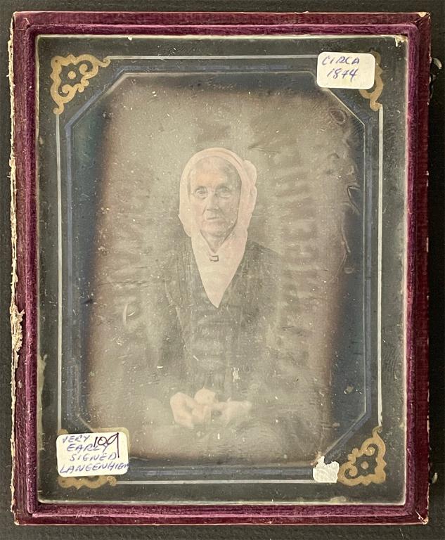 [DAGUERREOTYPE] LANGENHEIM, WOMAN WITH SPECTACLES: Early rare portrait by famous Philadelphian photographers, William and Frederick Langenheim. W. & F. Langenheim [Elder woman with spectacles] Quarter plate daguerreotype. Philadelphia ca. 1843-46 Stud