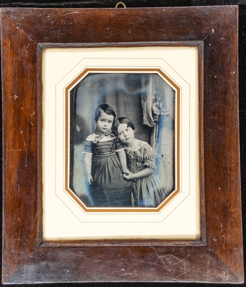 [DAGUERREOTYPE] 3 STAGES OF LIFE PORTRAITS: German daguerreotype portraits siblings, identified as Margarethe & Franz Arnenrann [Stelzner] Portrait of Franz Armenrann Sixth Plate daguerreotype, framed. 7 x 6 1/6 in. (frame) ca. late 1850 Wall h