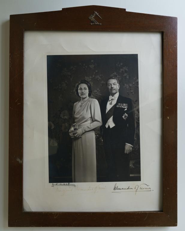 [KARSH, YOUSUF] ALEXANDER OF TUNIS: Yousuf Karsh Alexander of Tunis, and Margaret Diana Alexander, Countess Alexander of Tunis. Silver print, signed by Karsh lower left, and by the sitters. Original presentation frame with arms. 13 x 10