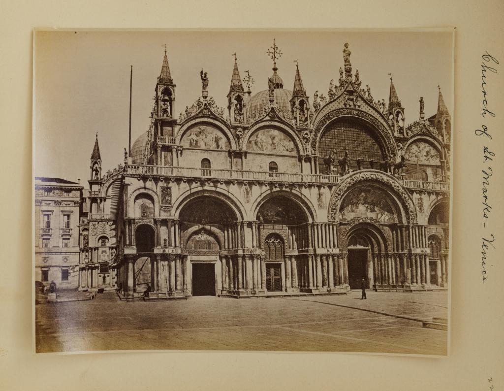 [ALBUMS] ARCHITCTURE AND ART: 4to. Brown photography album covers stamped: "Soule's Photographs of Art' 10.5 x 8.5 inches. Containing a make-do album of 42 albumen print photographs of Europe focusing on architecture and reproduct