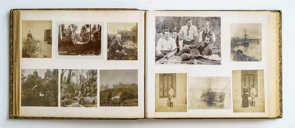 [ALBUMS] WEST INDIES TRAVEL ETC: An album of early 1900s photography collection of unspecified Caribbean island, likely Grenada, and Scotland. Photographs of Caribbean landscape, Caribbean locals, white families and children, and Sco