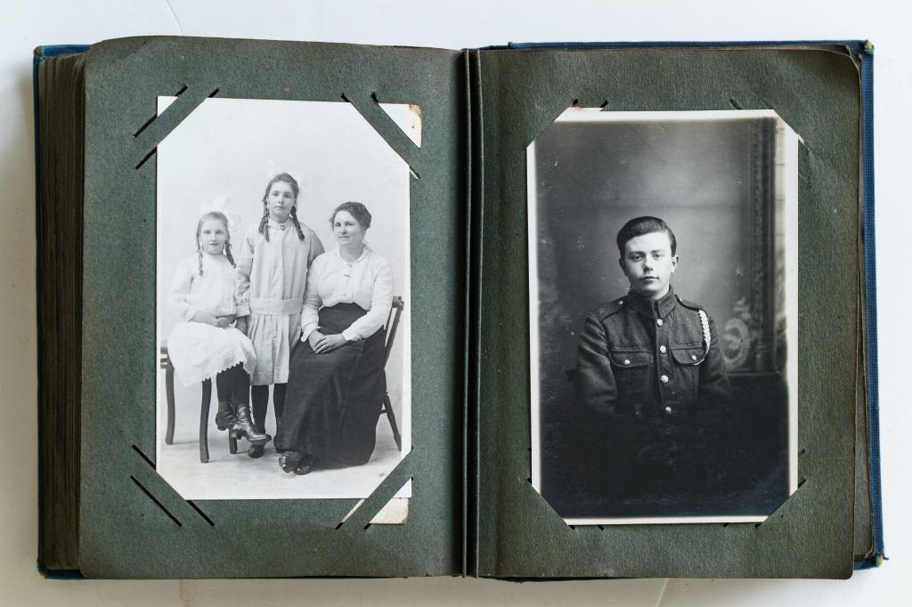[ALBUMS] WW1 CANADIAN SOLDIERS ETC: WW1 Canadian portraits and scenes. a collection and family album with real photo postcards. A good album of 96 unique RPPC, a number with military subject, including some with soldiers in embrace. A n