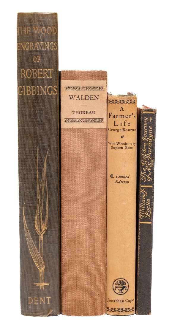 [CHILDREN/ILLUS] LOT OF 4 VOLS SOLD TOGETHER: WOOD ENGRAVING. A lot of 4 volumes sold together. Including:Bourne, George; Bone, Stephen [illustrator]. A FARMER'S LIFE: WITH A MEMOIR OF THE FARMER'S SISTER. London: Jonathan Cape, 1922. 8vo. Full g