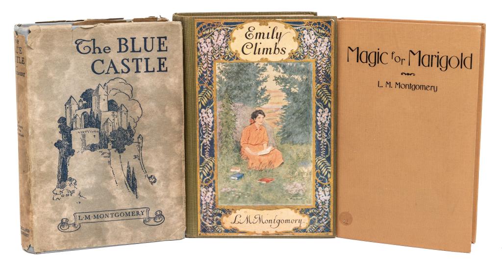 [LITERATURE] LOT OF 3 VOLS SOLD TOGETHER: LUCY MAUD MONTGOMERY. A lot of 3 volumes sold together. Including:EMILY CLIMBS. Toronto: McLelland & Stewart, 1925. 8vo. Full green cloth. Pictorial title on upper. THE BLUE CASTLE. Toronto: McLelland