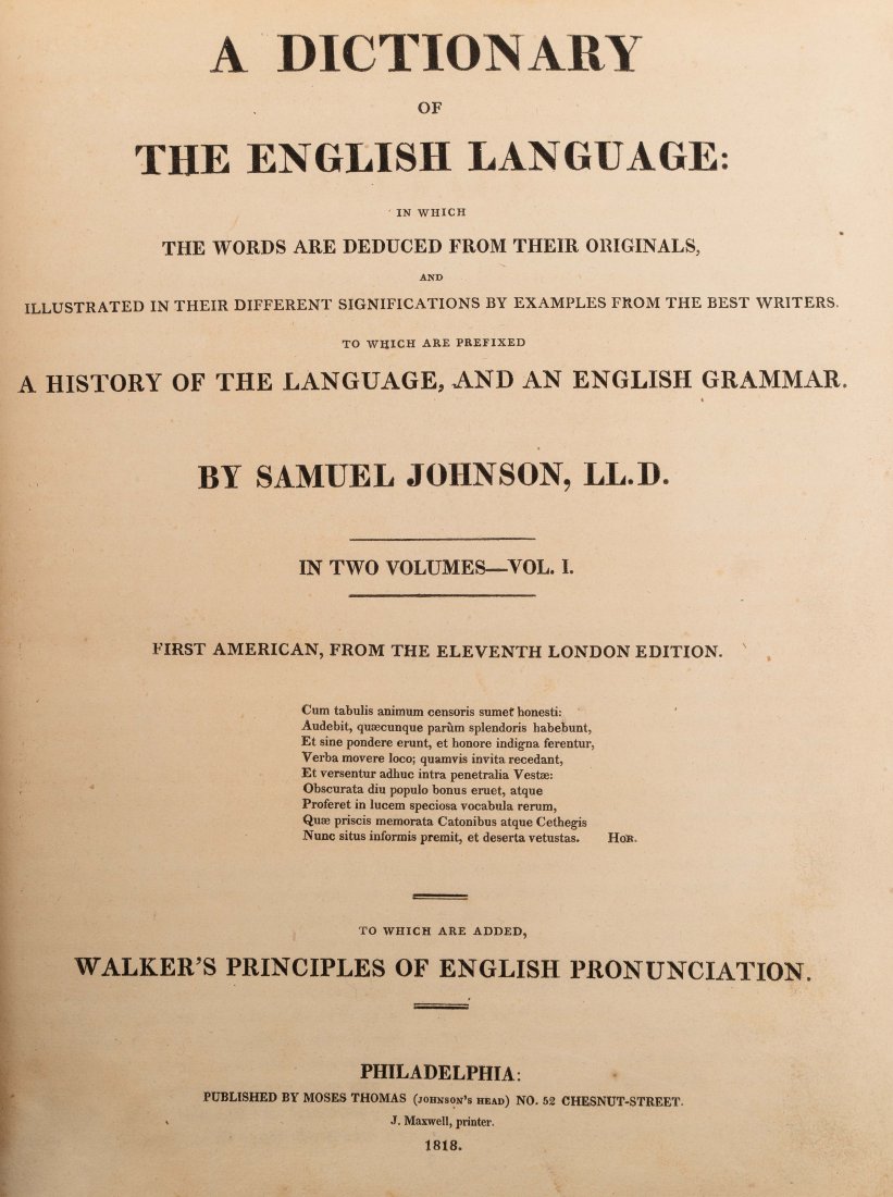JOHNSON, S. JOHNSON'S DICTIONARY. 1818. 2 VOL. (1 of 5)