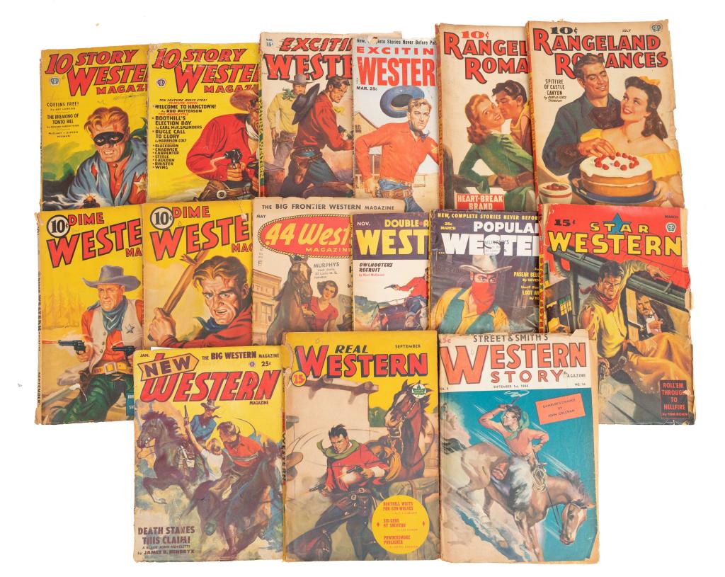 [PULPS] LOT OF 34 VOLUMES SOLD TOGETHER: PULPS. A lot of 34 volumes sold together. All large 8vo, colour-illustrated wraps with various imperfections. Including: Hendryx Jr., Jim [editor] TEXAS RANGERS. New York: Better Publications, 1942-19