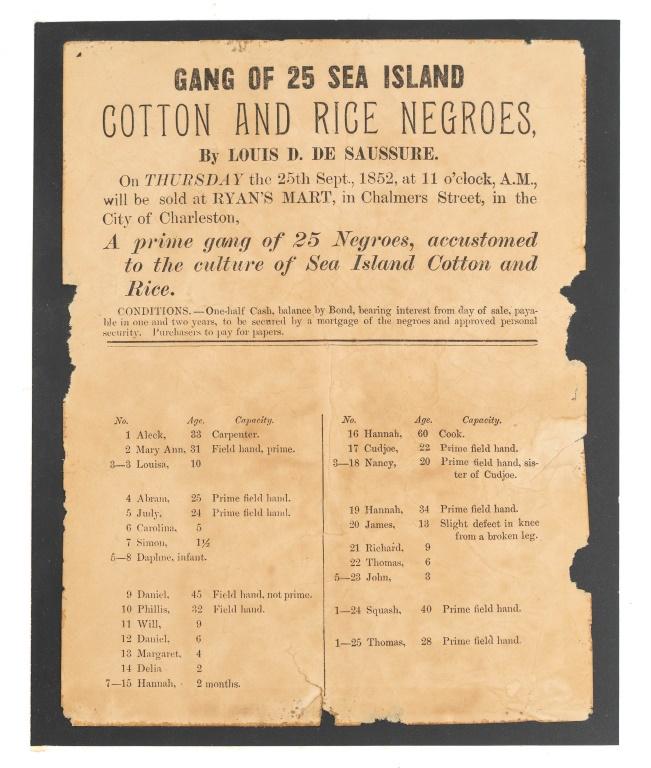 [BROADSIDE] SELLING 25 SLAVES. 1852 (1 of 4)