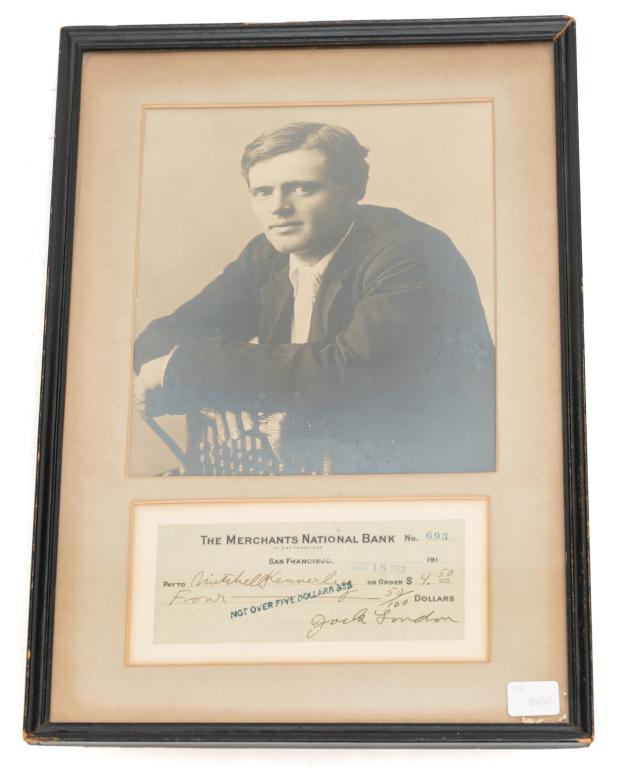 JACK LONDON. SIGNED CHEQUE + SILVER PRINT PHOTO (1 of 1)