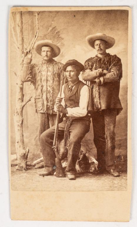 [CDV] HALL & LOWE. METIS PORTRAIT. 1882: Albumen CDV of three Metis men. Hall & Lowe (Winnipeg). Dated by hand on verso 1882. Taken just three years prior to Northwest Rebellion of 1885. *Additional images and detailed condition reports are 