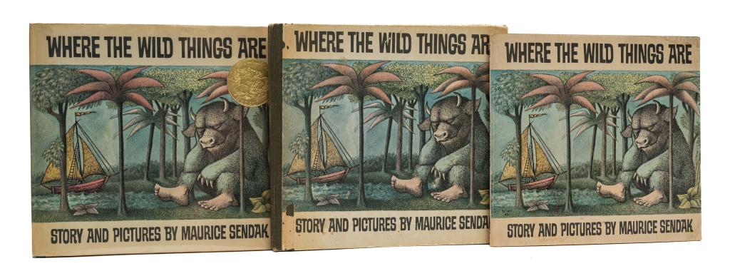 SENDAK, MAURICE. WHERE THE WILD THINGS ARE. 3 VOL: Sendak, Maurice. WHERE THE WILD THINGS ARE. 3 copies sold together, 2 hardcovers and 1 in wraps. [Hardvovers] Harper & Row, 1963. [Wraps] New York: Scholastic Book Services, September 1969. 1st paper.