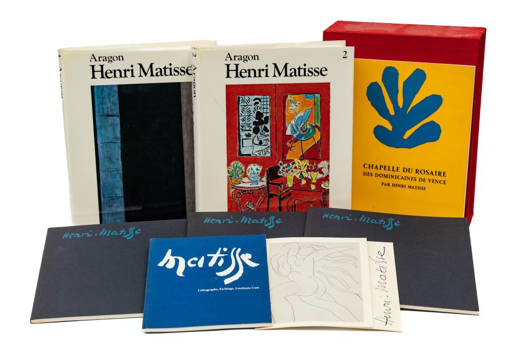 MATISSE, HENRI. LOT OF 8 VOLUMES SOLD TOGETHER: MATISSE, HENRI. A lot of 8 volumes sold together. All generally very good condition, various imperfections: shelfwear, toning, etc. Including: Stewart, Jean [translator]. ARAGON. HENRI MATISSE: A NOVE