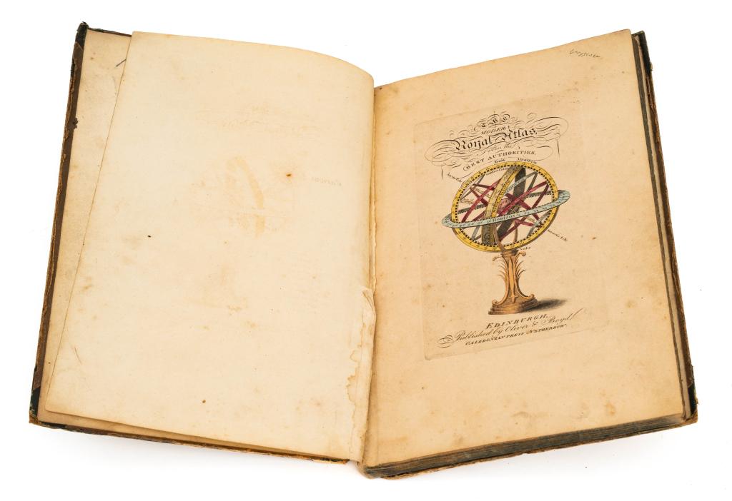 [ATLAS] MODERN ROYAL ATLAS HANDCOLOURED: THE MODERN ROYAL ATLAS, ILLUSTRATIVE OF THE VARIOUS EMPIRES, KINGDOMS, AND STATES ON THE SURFACE OF THE GLOBE. Edinburgh: Oliver & Boyd, n.d. (early 19th century). Quarto. Half black morocco over brow
