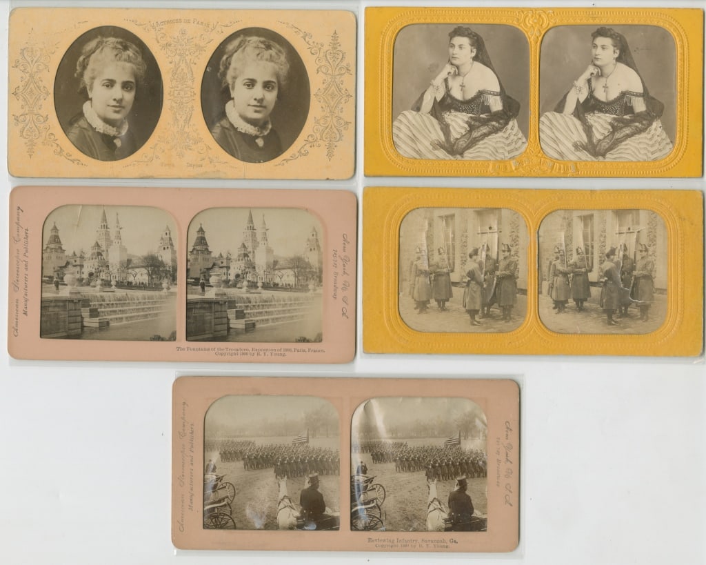 [STEREOS] TISSUE/TINTED STEREOS. LOT OF 10: TISSUE & TINTED STEREOS. A lot of 10 sold together. Various photographs/publishers, including R.Y. Young for the American Stereoscopic Company, E.K. Photographie in Paris, etc. Circa 1890s to early 19