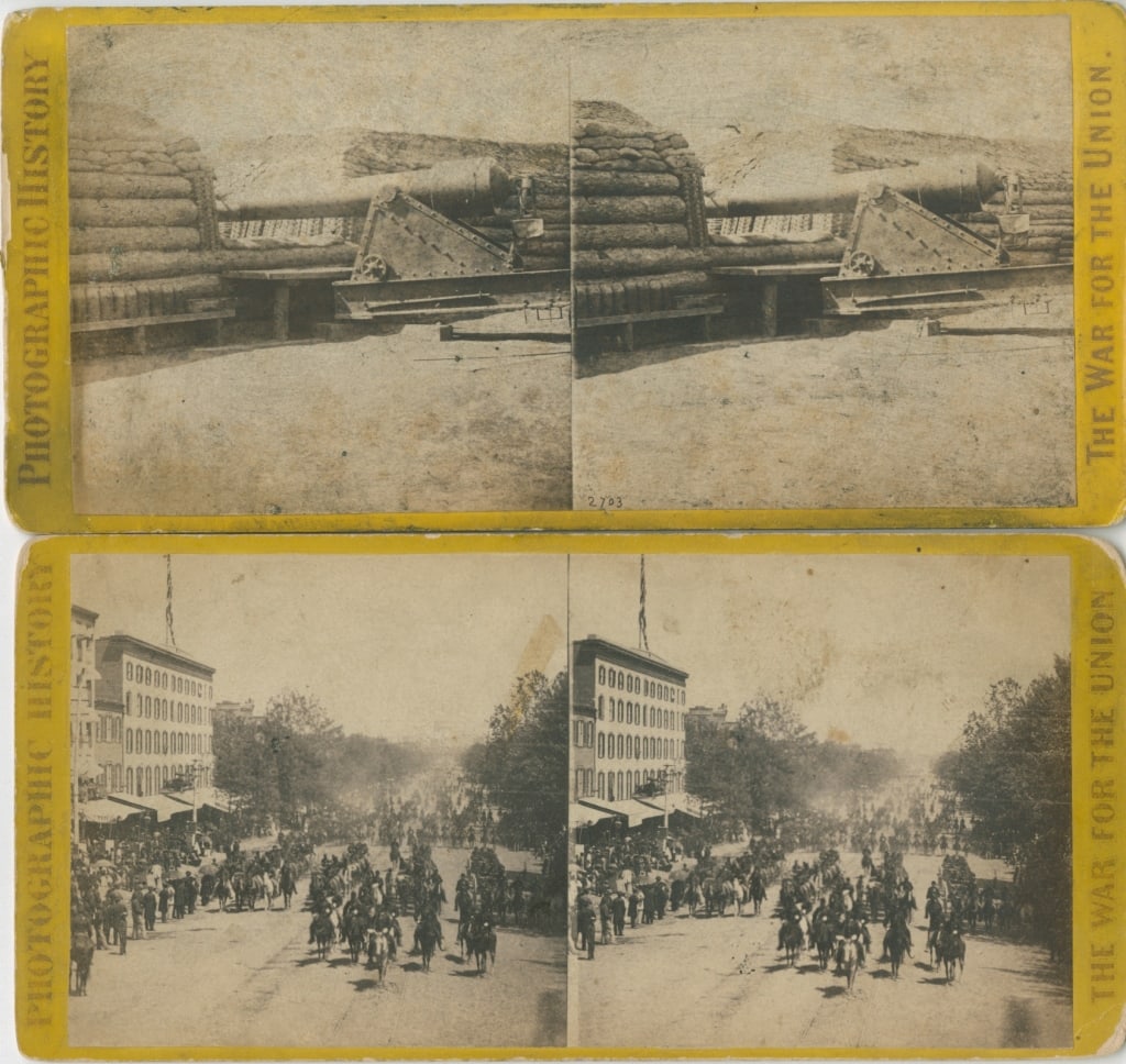 [STEREOS] THE WAR FOR THE UNION. LOT OF 2: THE WAR FOR THE UNION. New York: E. & H.T. Anthony & Co. A lot of 2 stereos of war views. Mounted to cardstock, printed labels with numbers and captions on backs. Including: No. 2703: VIEW IN FT. BRAD