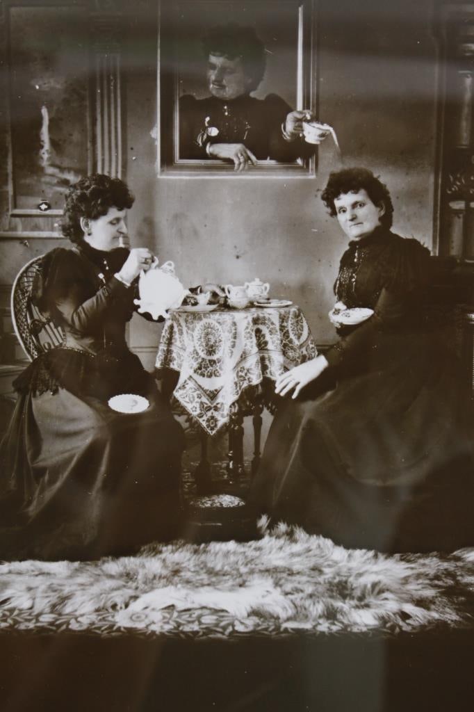 MAYNARD, HANNAH. SELF-PORTRAIT, MULTIPLE EXPOSURE: Maynard, Hannah. SELF-PORTRAIT WITH MULTIPLE EXPOSURE. 1893. Silver print in mat, framed. Printed later, circa 1970s, from presumed original negative. Sheet verso with label of Province of British Col