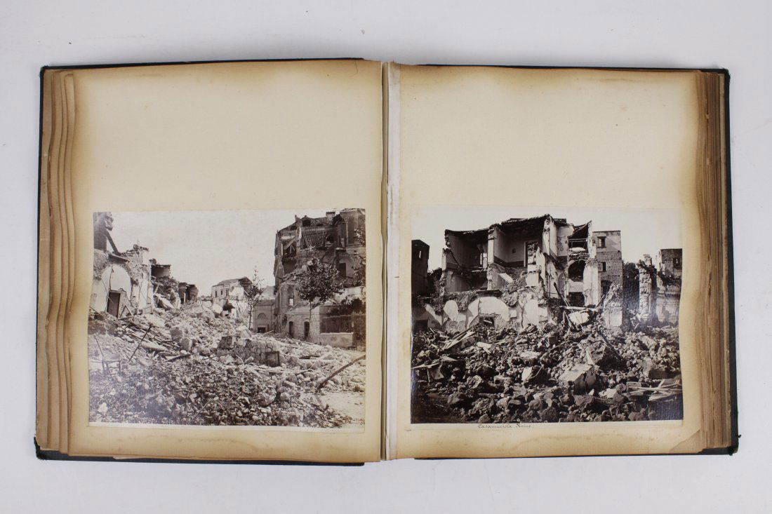[ALBUM] SOMMER, G. ITALY, EARTHQUAKE, 1883. 120: ITALY, ETC. An album with approximately 120 prints, mostly of Italy. Giorgio Sommer (Naples); M. (Michele) Amodio (Naples); G.B. Maggi; and others. Circa 1872 and later. Views in Torino, Sorrento, Cap