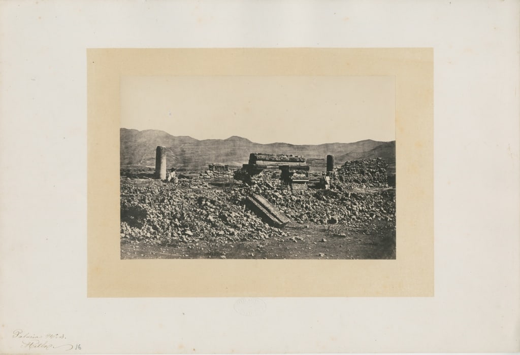 CHARNAY, DESIRE; MICHAUD, JULIO. PALACIO AT MITLA. LOT OF 3 PRINTS. 1860s: Charnay, Desire; Michaud, Julio. PALACIO AT MITLA (Mexico). A lot of 3 prints sold together. Circa 1860s. Albumen prints mounted to larger sheets, captioned by hand bottom right: PALACIO NO. 2; COSTAD