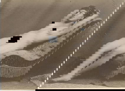 [NUDES] LOT OF 2 PRINTS SOLD TOGETHER: FEMALE NUDES. A lot of 2 prints sold together. Albumens, one mounted with plastic corners on mat. Prints: 13.5-14 x 10 cm. Generally very good condition, various imperfections: corners lightly