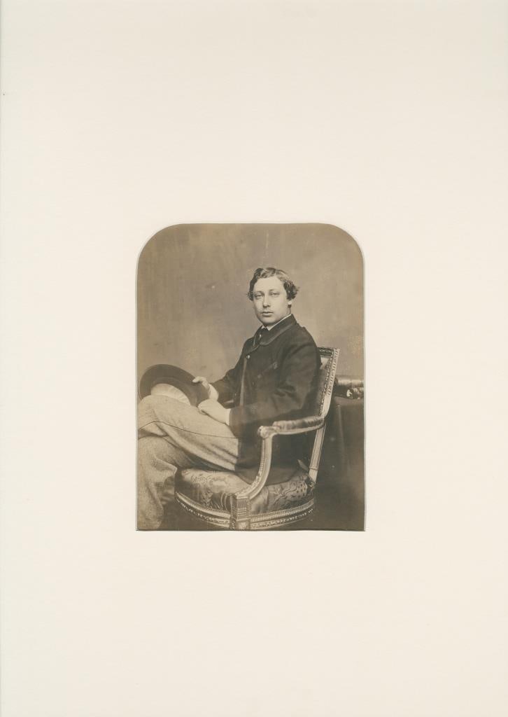 WATKINS, JOHN. PRINCE OF WALES. 1860: WATKINS, JOHN. Portrait of young Albert Edward VII, Prince of Wales. Circa 1860. Published by Mason & Co. Print with rounded top corners, on original labeled mount. Inside mat. Print: 19 x 14 cm; moun