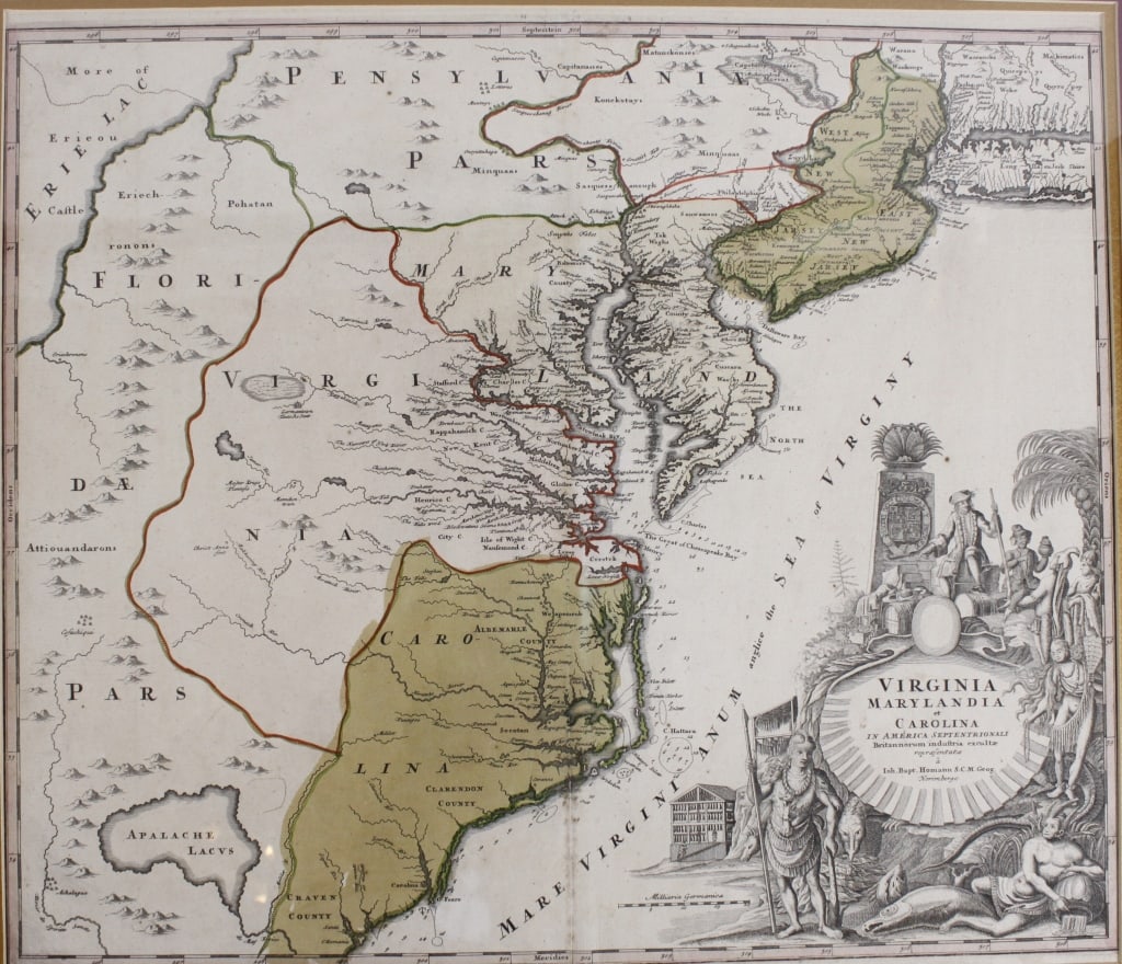 [MAP] HOMANN. VIRGINIA MARYLANDIA CAROLINA (1715) (1 of 2)