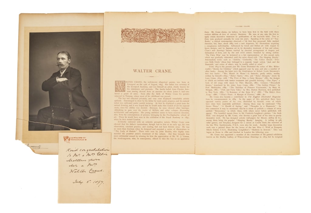 [CRANE, WALTER] WOODBURYTYPE WITH SIGNED LETTER (1 of 3)