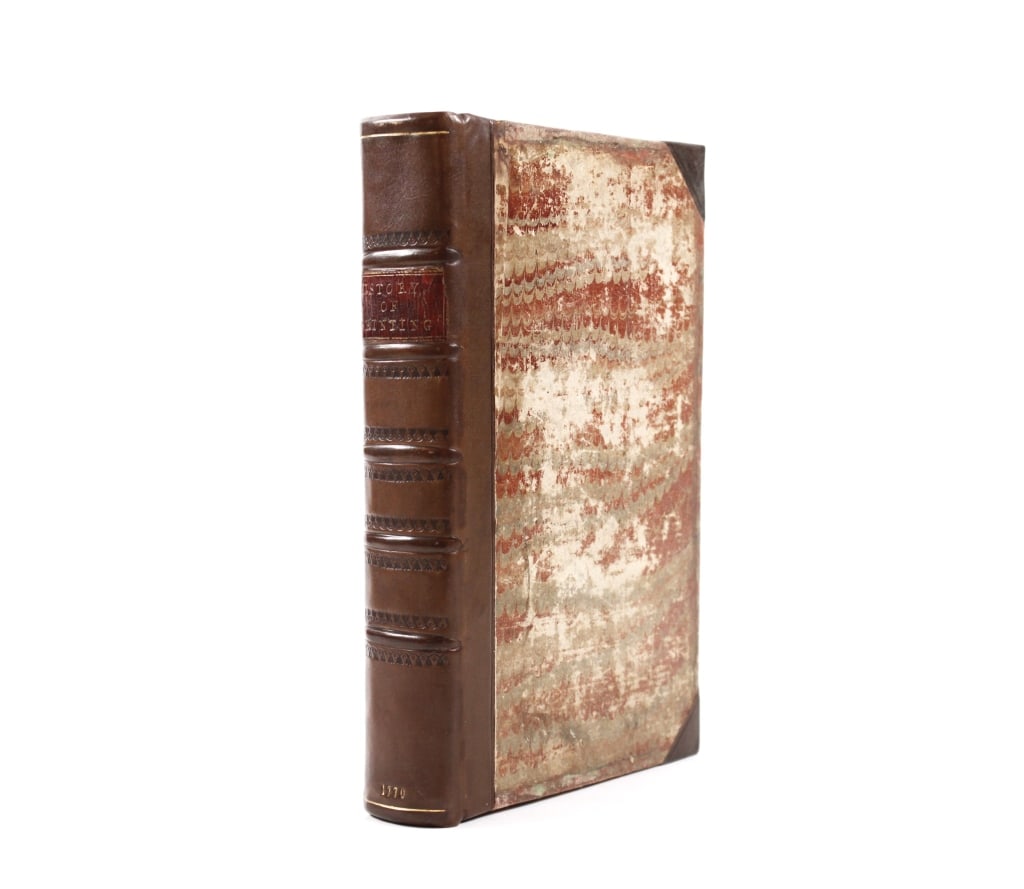 CONCISE HISTORY OF ORIGIN OF PRINTING. 1770: [Luckombe] A CONCISE HISTORY OF THE ORIGIN AND PROGRESS OF PRINTING; WITH PRACTICAL INSTRUCTIONS TO THE TRADE IN GENERAL. London: W. Adlard and J. Browne, 1770. 8vo. Half contemporary calf over earlie