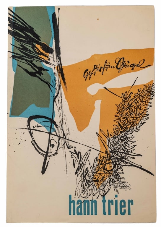 HANN TRIER CATALOGUE. WITH ETCHING. 1956: Trier, Hann; Char, Rene. KATALOGUE DER GALERIE DER SPIEGEL: HANN TRIER. Koln: Soest, 1956. Thin folio. Colour-illustrated paper wraps. With etching loosely inserted, as issued. Generally very good con