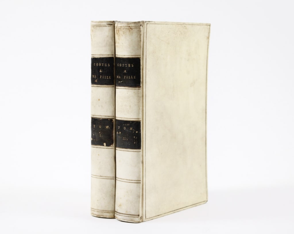 BOUILLI, J.N. CONTES A MA FILLE. 2 VOLS. 1810: Bouilli, J.N. 2 volumes: CONTES A MA FILLE. Paris: Chaumerot, 1810. 2 vols, 12mo. Full vellum boards. Blind framing on upper and lower. Spines with black morocco labels. All edges gilt and gauffred. M