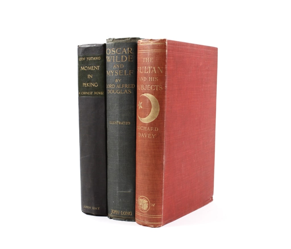 [TRAVEL ETC] LOT OF 3 VOLUMES SOLD TOGETHER: TRAVEL ETC. A lot of 3 volumes sold together. All 8vo, full cloth boards. Including: Davey, Richard. THE SULTAN AND HIS SUBJECTS. London: Chatto & Windus, 1907. New edition. Photo frontis. * Yutang, L