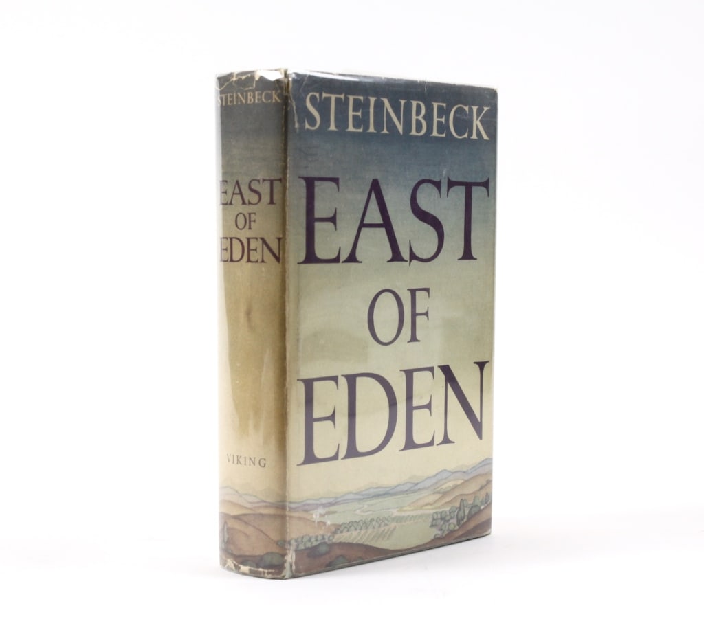 STEINBECK, JOHN. EAST OF EDEN. 1952. 1ST EDITION: Steinbeck, John. EAST OF EDEN. New York: Viking Press, 1952. 1st EDITION. 8vo. Full green cloth boards. Upper with blue lettering. Spine with black lettering on brown stamped label. Publisher's dust j