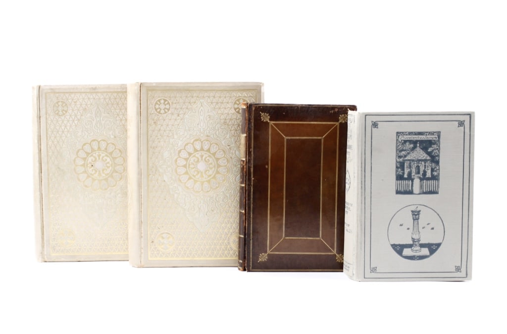 [LITERATURE] LOT OF 4 VOLUMES SOLD TOGETHER: LITERATURE. A lot of 4 volumes sold together. Including: Munk, William. THE GOLD-HEADED CANE. London: Longmans, Green, and Co., 1884. 8vo, paneled calf boards, upper detached. * White, Gilbert; New, E